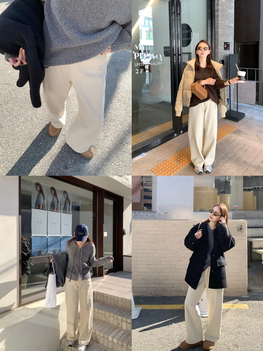 

Повседневные женские прямые брюки на подкладке с высокой талией, широкие джинсы с текстурой, весенне-осенний сезон, женская мода