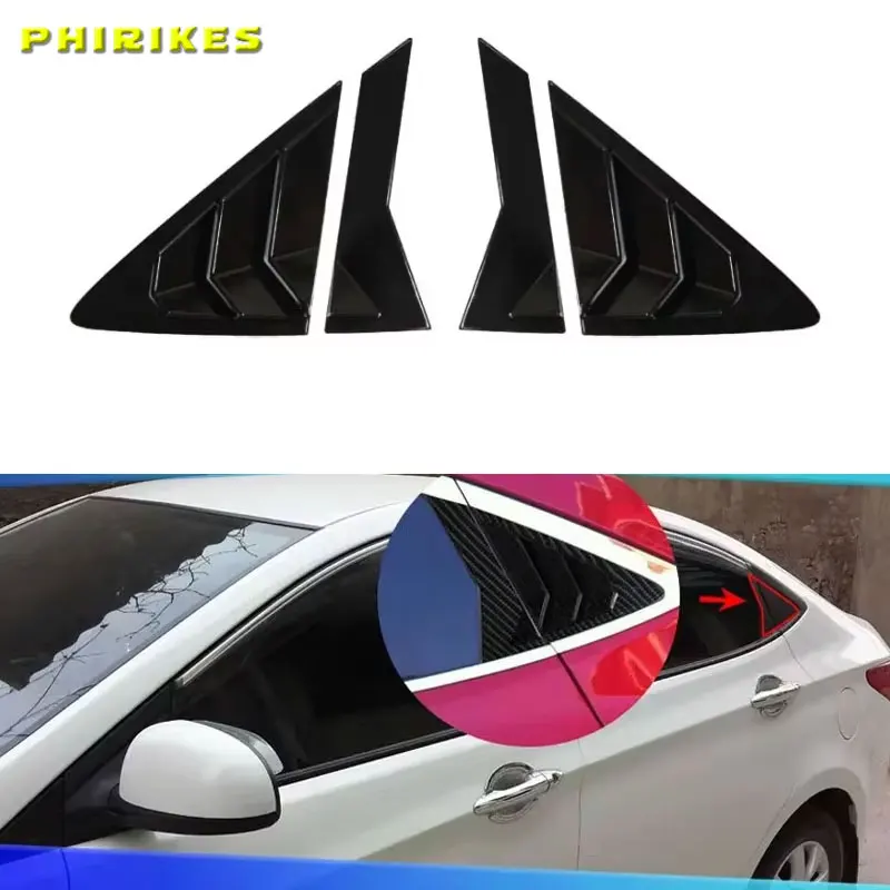 ABS Carbon Fiber/Black For Hyundai Verna 2010--2016 Car Rear Louver Window Side Shutter Cover Trim Sticker Vent Scoop Blind Shad