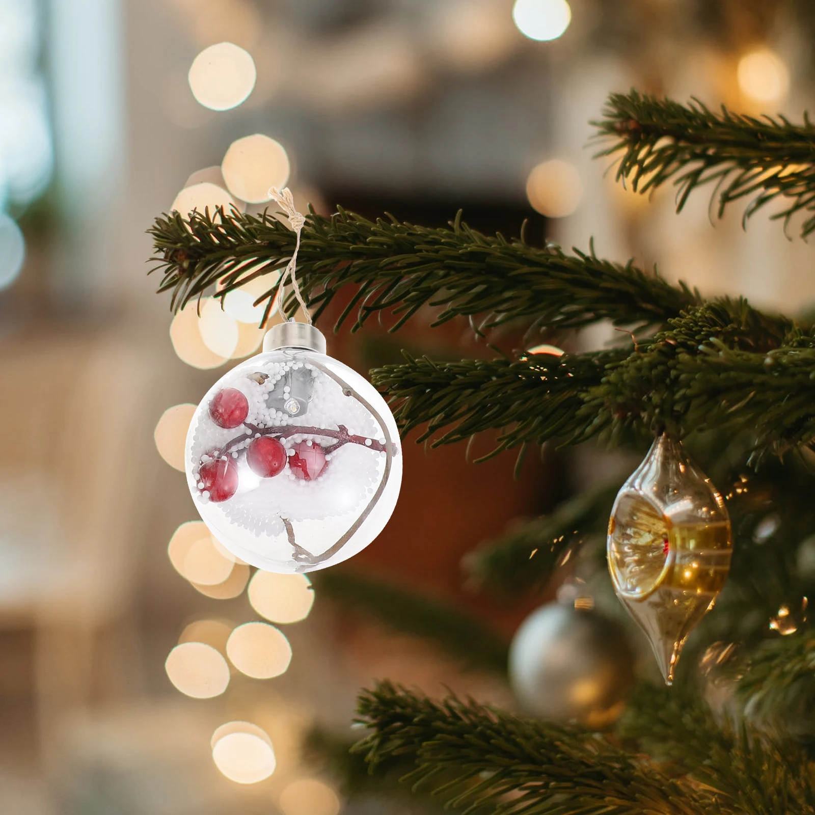 

6Pcs Transparent Xmas Balls Plastic Glowing Pendants Chic Hanging Ornaments Christmas Tree Party Supply Xmas Balls