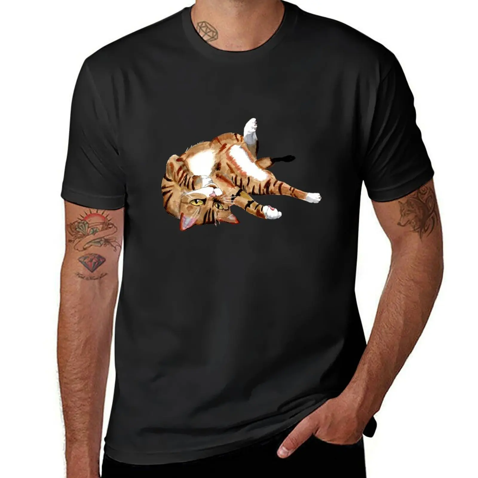 Playful Cat Marker Art. T-Shirt customizeds sublime Men's cotton t-shirt