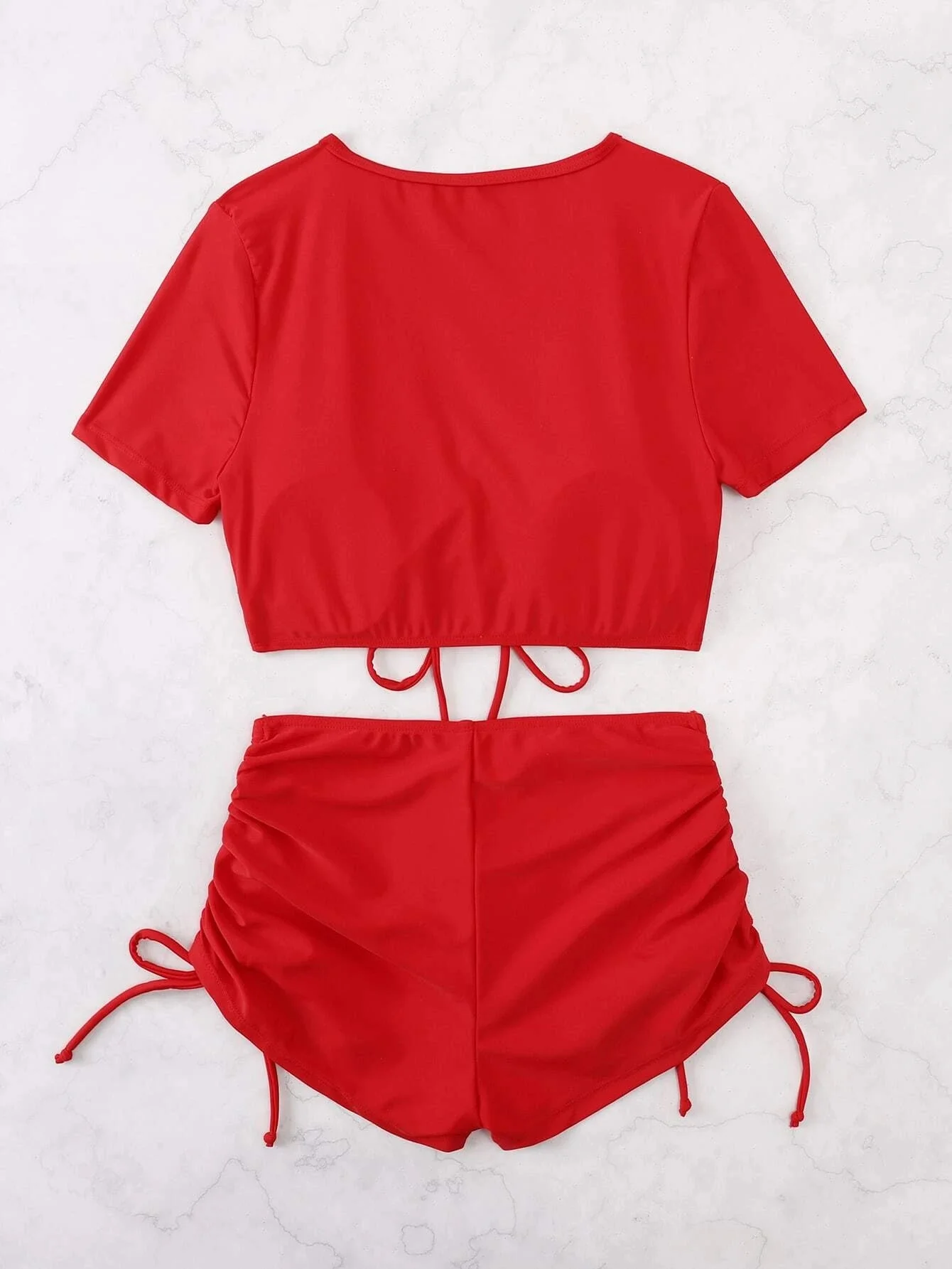 2023 Plain Drawstring Two Pieces Women Swimsuit Solid Sexy Swimwear Female Bathers Bathing Swimming Suit Summer Beachwear