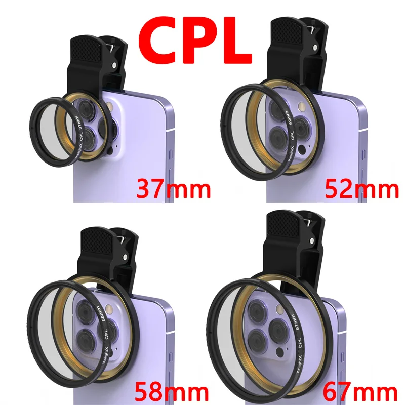 37mm 52mm 58mm 67mm Clamp Phone holder Clip CPL for Mobile Phone Lens Filter