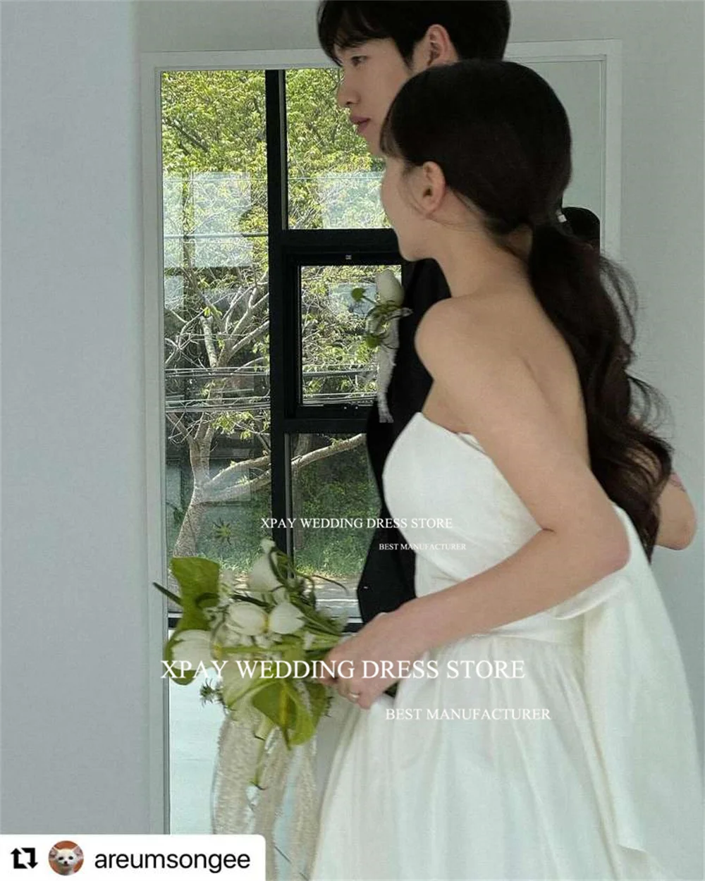 XPAY Simple Strapless Korea A Line Wedding Dresses Taffeta Off Shoulder Bridal Gown Custom Made Photos Shoot Pleats Bride Dress