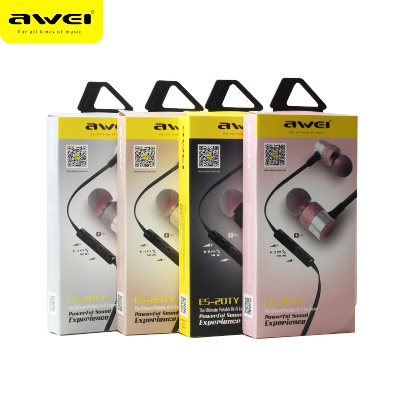 Awei ES-20TY 3.5mm Wired Sports Headset In-Ear Earphones With Mic Metal HiFi Bass Stereo Sports Headset For Mobile Phone PC MP3