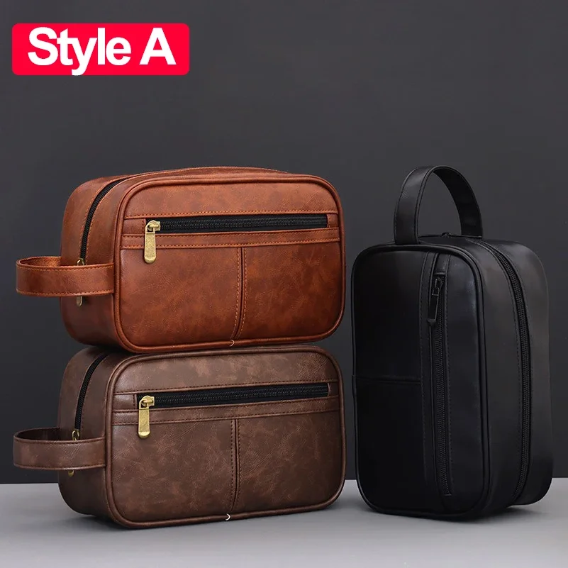 Men Business Travel Wash Toiletry Bag Waterproof PU Leather Bathroom Shaving Tools Organizer Pouch Portable Cosmetic Bag Women