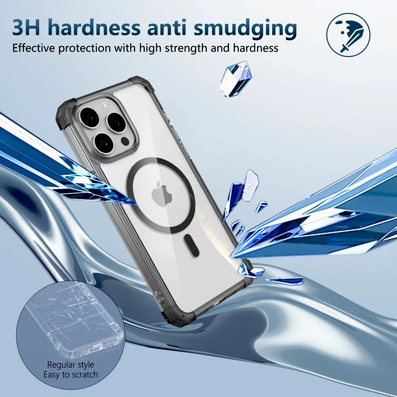 Funda transparente con armadura a prueba de golpes para iPhone 16 15 14 13 12 Pro Max Plus 15Pro 14Pro iPhone15 para Magsafe Mag cubierta de carga segura