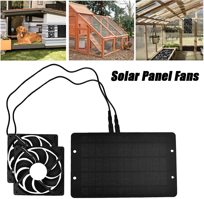 

10W Solar Panel Kit 12V Outdoor Portable Exhaust Dual Fan Waterproof Solar Powered Ventilator for Chicken Coops Greenhouses Shed