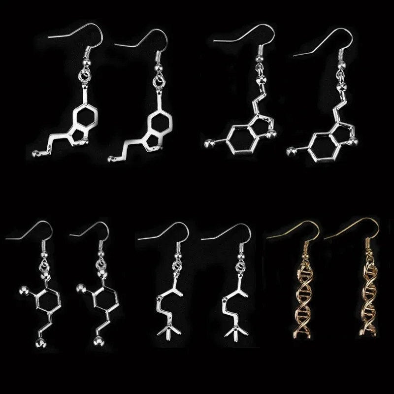 Fashion DNA Dopamine Molecule Earrings for Women Biology Chemical Serotonin Jewelry Hook Earrings Teacher Student Gifts