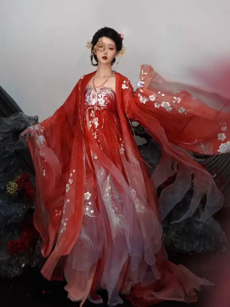 Women In Hanfu Heavy Embroidery Luxurious Hezi Dress With Large Sleeves Set Ancient Spring Summer Costume Cosplay Halloween