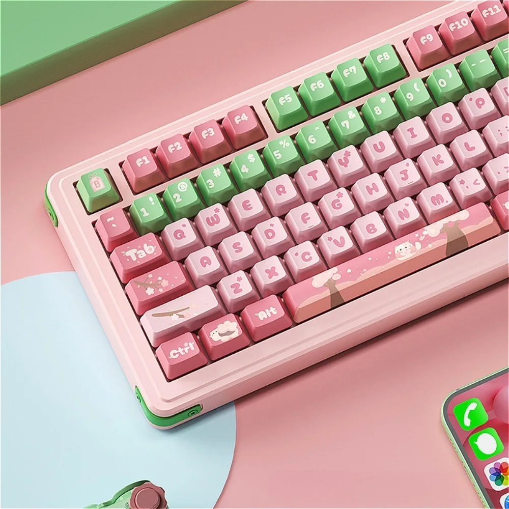 Sakura Meow Meow, Small Full Set, Cherry, Keyboard Keycaps, Custom Keycaps, Pink, Girl Keycaps, Mechanical Keyboard Accessories