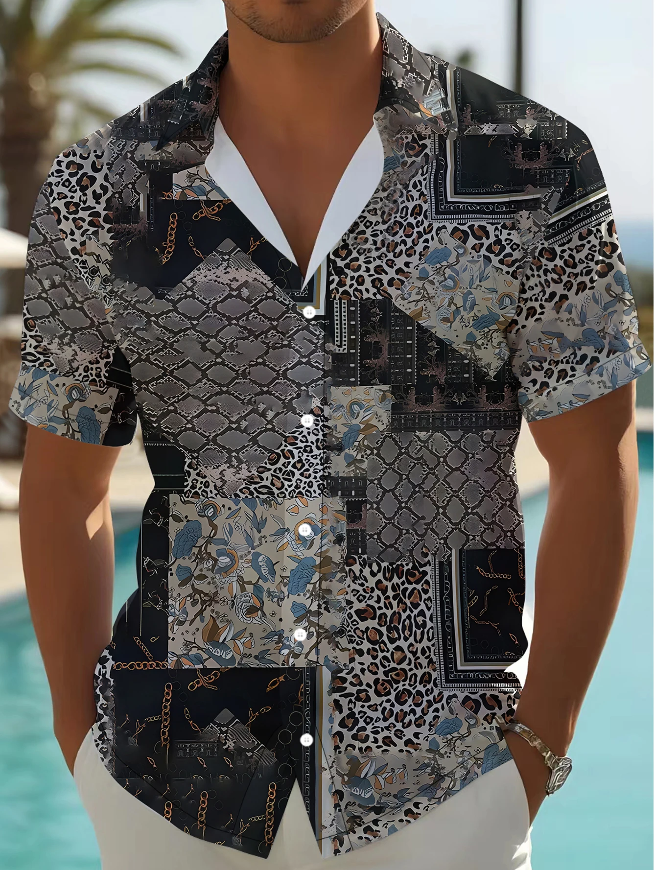 Men's summer casual shirt short sleeve 3D digital printing shirt cross-border Amazon shirt short sleeve men's clothing