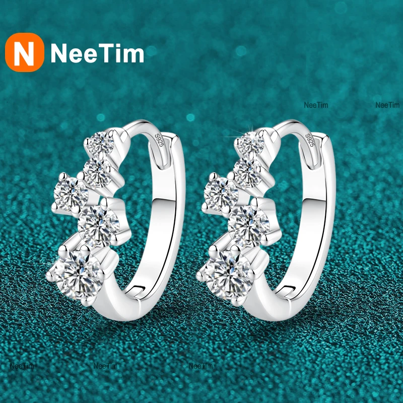 NeeTim Vollmoissanit-Creolen für Damen, 925er Sterlingsilber mit Weißgold-Beschichtung, glitzernde Ohrringe, Geschenk für Mädchen