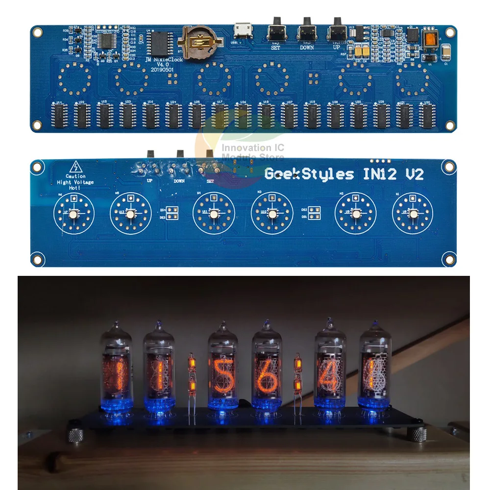 STM8S005 control DC12V 1A power interface Micro USB interface IN12 IN1 luminous digital tube LED clock gift retro clock module