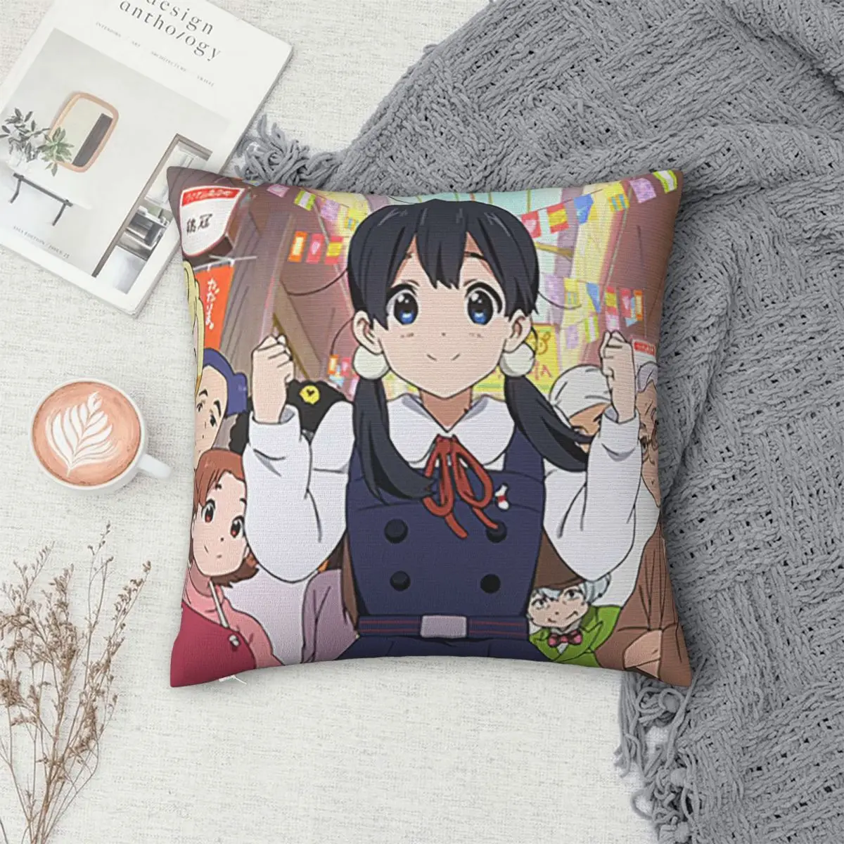 

Наволочка для подушки в стиле аниме Tamako Market Square, декоративная, на молнии, для дома и дивана