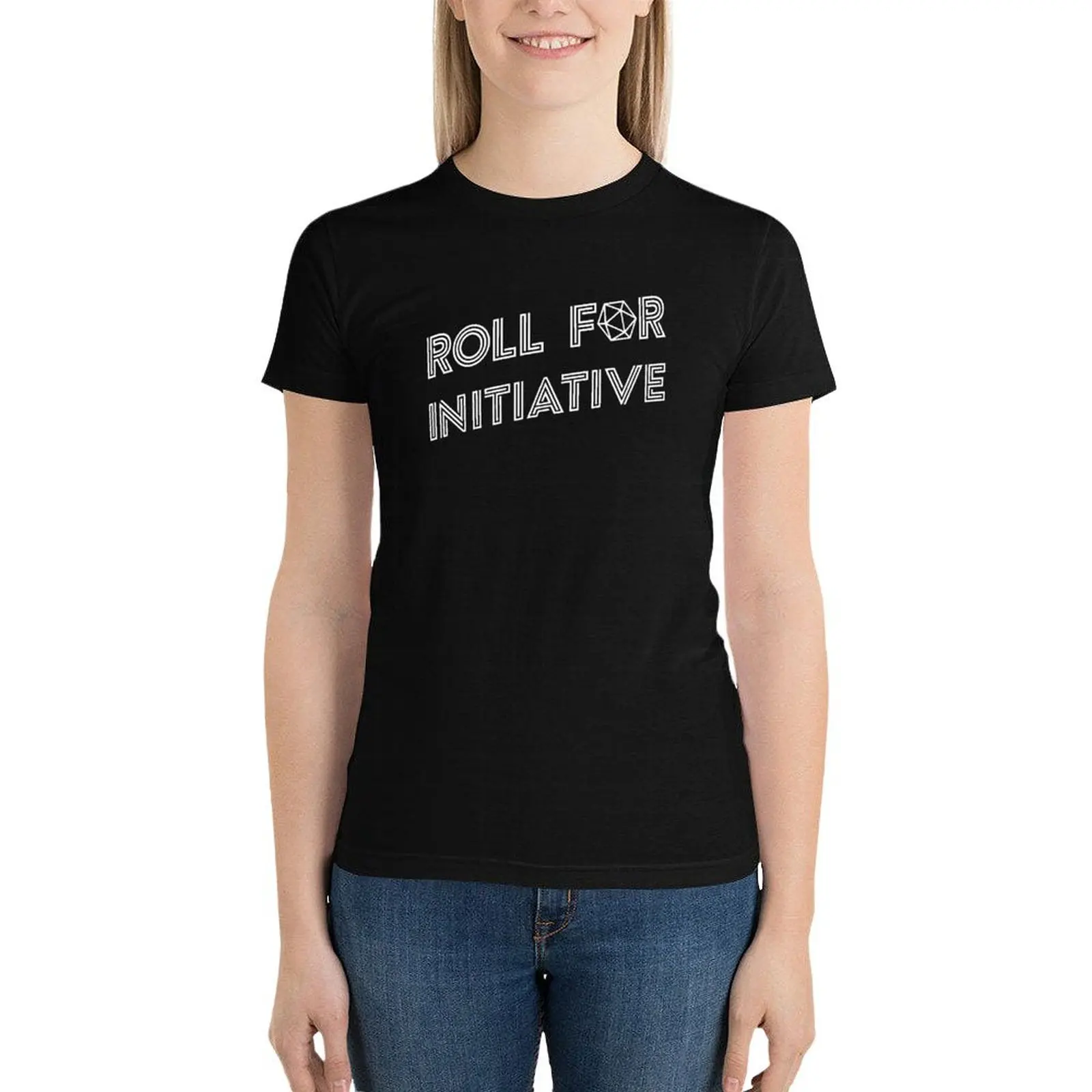 Roll for Initiative Retro D20 Dice Tabletop RPG Addict T-Shirt Blouse hippie clothes tops cropped t shirts for Women