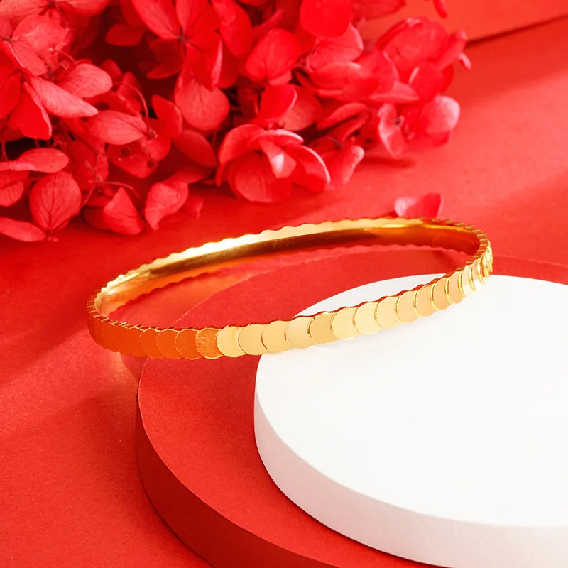 

Luxury 24K 9999 Pure Gold real gold Women's Round Fish Scale Bracelet