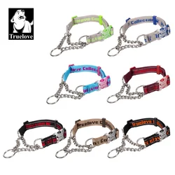Truelove Dog Collar P-Chain Stainless Steel Nylon Dog Training Collar No Pull Strong Adjustable Reflective Dog Collar TLC5372