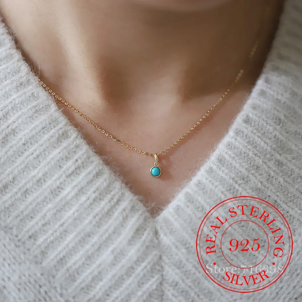

925 Sterling Silver Turquoise Mini Brand Choker Necklace Pendant for Women 14K Gold Plated Necklaces Wedding Party Jewelry Gift