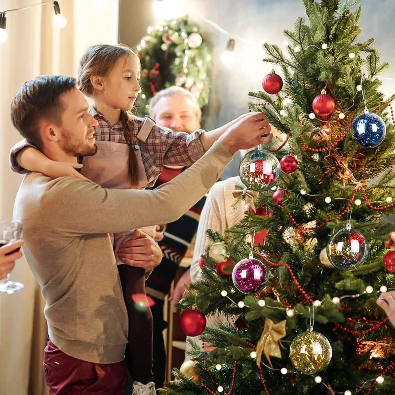 5-10CM Christmas Transparent Balls Hollow DIY Plastic Fillable Bauble Xmas Tree Hanging Ornaments Home Party Gifts Box Decor