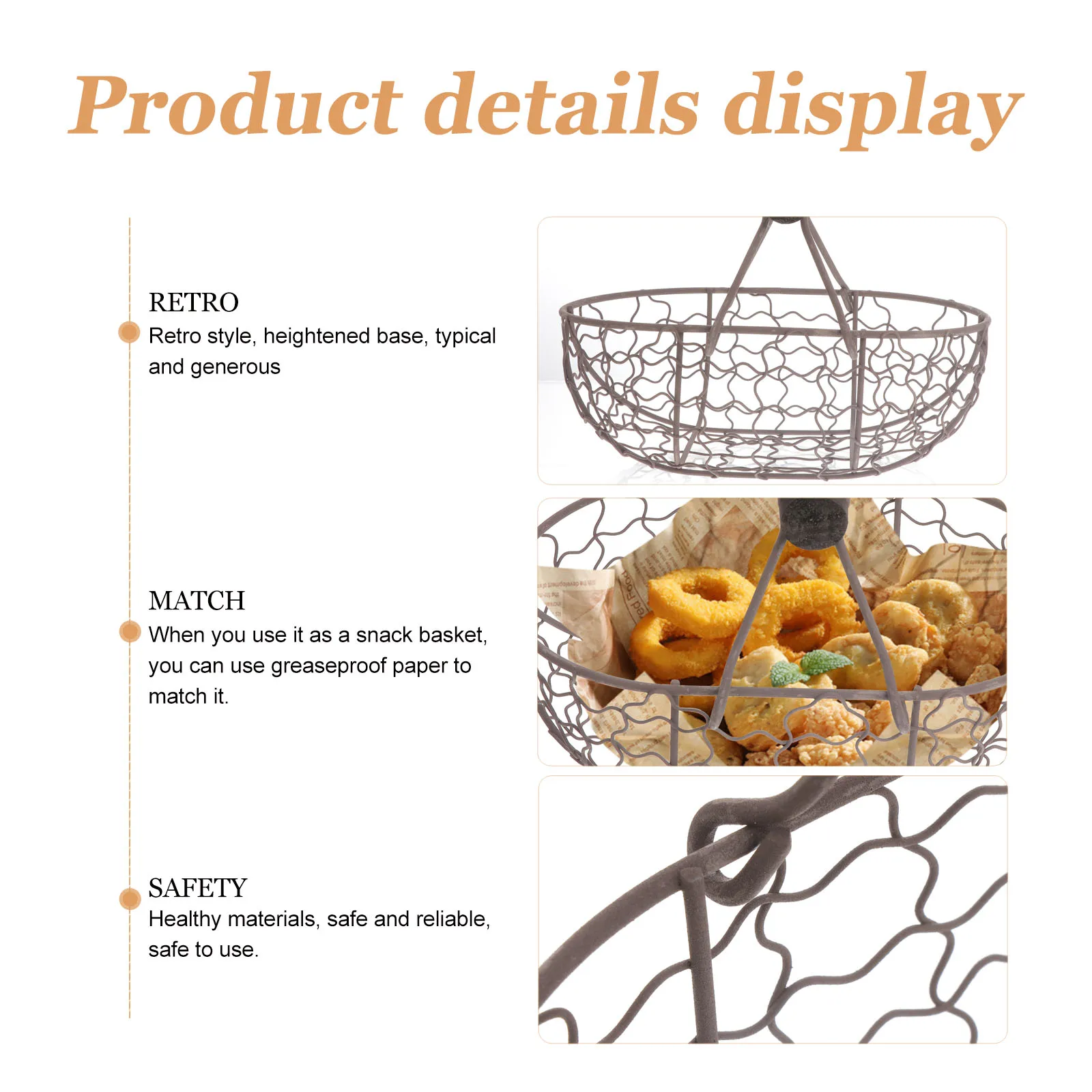 

Snack Basket Large Volume Food Storage Tray Fruit Candy Hotel Dormitory Restaurant Iron Material Kitchen Bar Supplies Serving