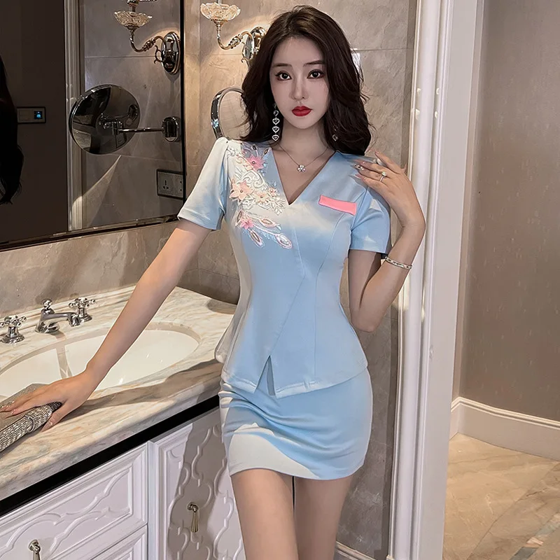 Woman Work Clothes Suit Hotel Waiter Beauty Salon Spa Massage Nail Cafe Sexy Foot Bath Sauna Technician Overall Skirt Uniform