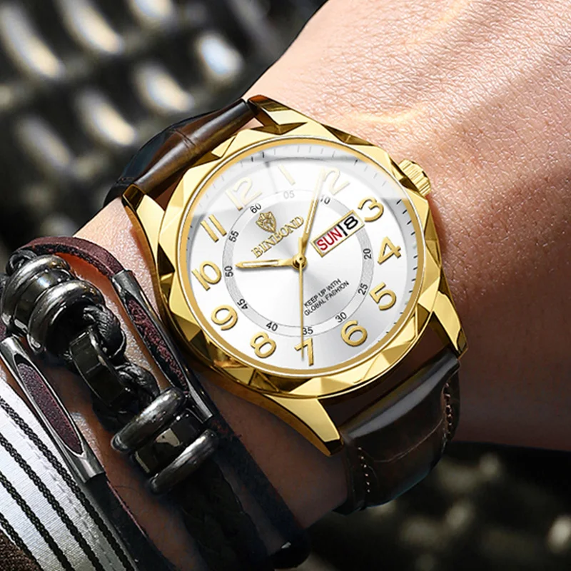 Binbond-メンズラージダイヤルクォーツ時計,レザー,クラシック,ビジネス,カジュアル,レトロ,スポーツ,ブランド,新しい,ファッション