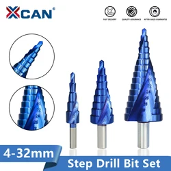 Xcan metal brocas 4-32mm hss nano azul revestido passo broca ferramentas de perfuração hss metal cortador de furo de madeira passo cone broca