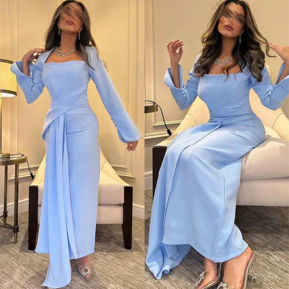 

Oisslec Prom Dresses Simple Square Sheath Cocktail Fold Draped Satin Occasion Evening Gown robe pour cérémonie de mariage