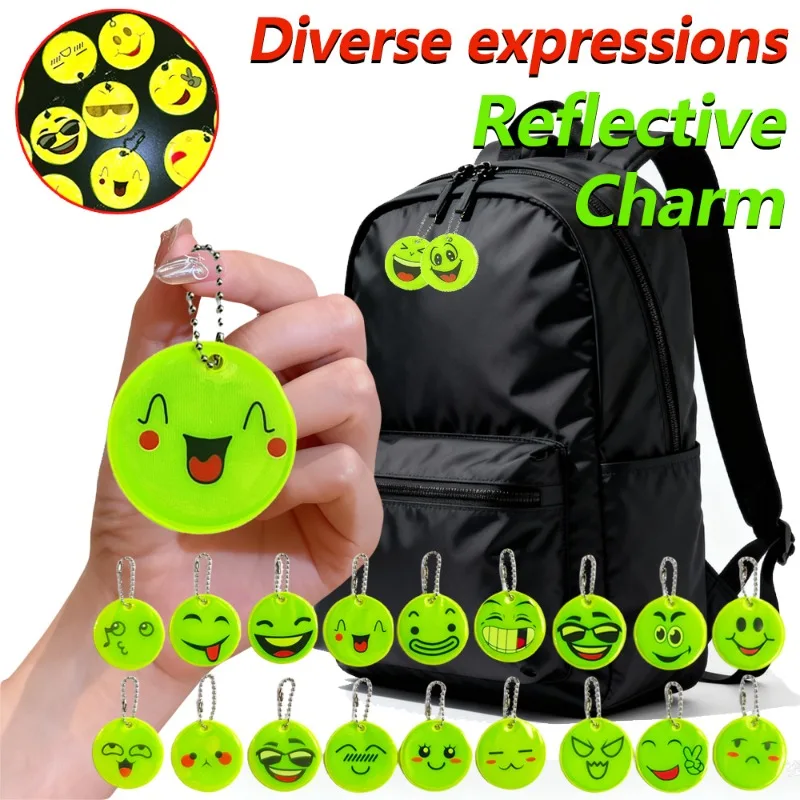 50PCS/30PCS/20PCS/10PCS Night Light Reflective Keychain Multiple Smiling Face Expressions Double-sided PVC Hanging Accessories