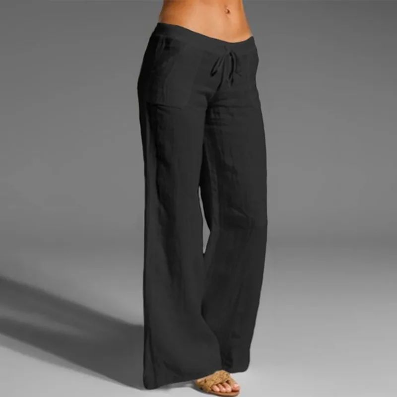 Pantalones bombachos de lino y algodón para mujer, pantalón holgado de cintura alta, informal, a la moda, para verano y otoño, 2023
