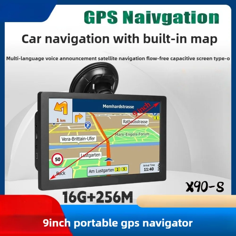 X90-S Portable 9-inch Car GPS Navigator Truck Car General Capacitor Large Screen 16G + 256M  TFT Touch Screen 800*480  MP3 MP4