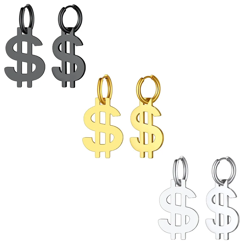 

U7 Stainless Steel USA America Currency Dollar Sign Dangle Earrings for Man Woman 3d $ Charm Hip Hop Unisex Jewelry QC