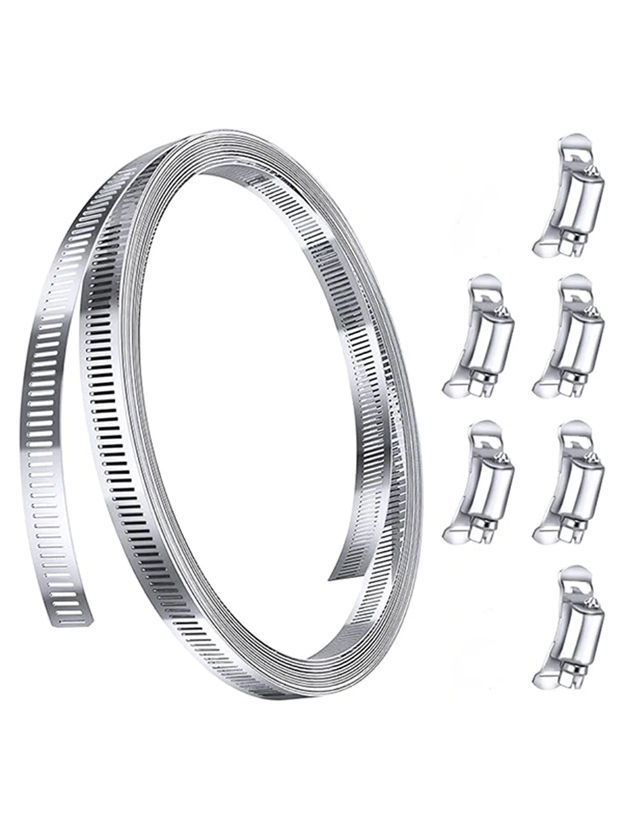 9.8ft+6fasteners adjustable pipe ducting hose clamp 304 stainless steel hose clamp diy screw band with fasteners worm gear clip