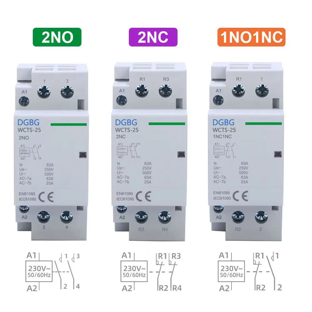 DGBG WCTS-63 Household Contactor 2P 40A 63A 2NO or 2NC  1NO1NC 24V 110V  220V Automatic  Contactor Din Rail Type