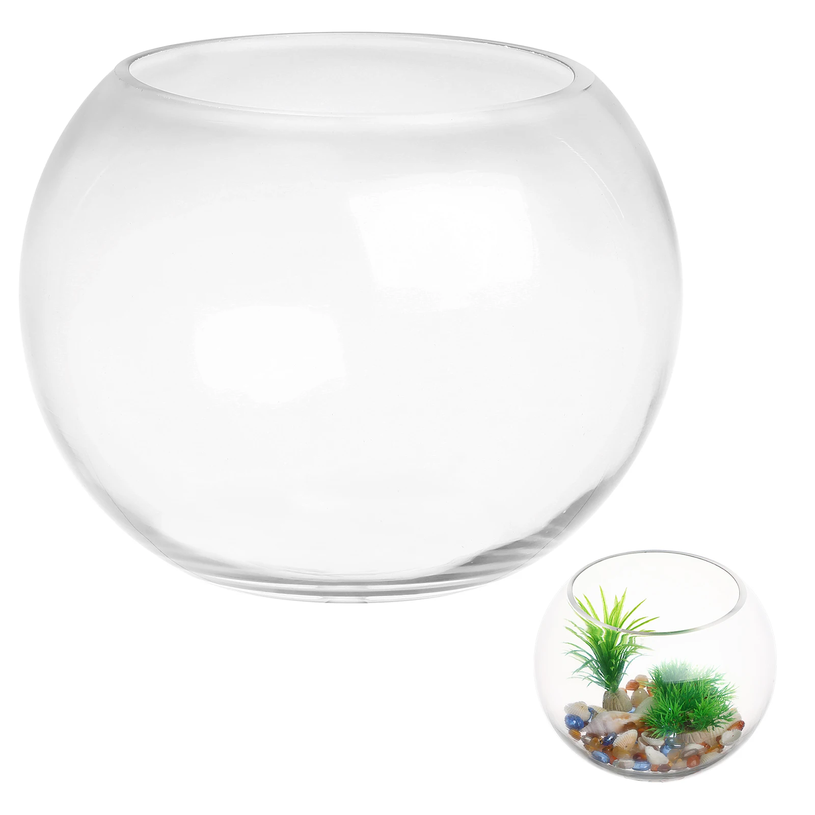 

20 Inch Round Glass Fish Bowl Transparent Aquarium Desktop Tank Small Goldfish Vase Clear Hydroponic Planter Office Decor Home