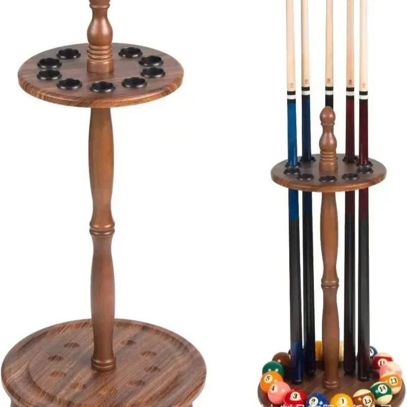 Round Double Layer Solid Wood Billiard Club Floor Rack Storage Stand for Pool Cues Organizer Home Game Room Furniture Decor