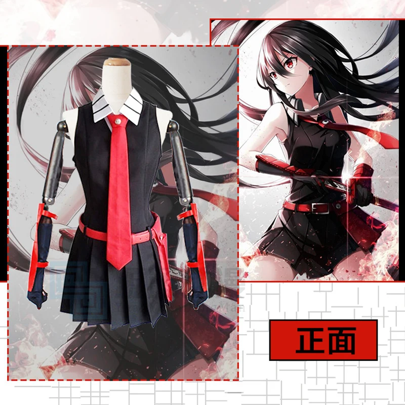 Akame ga KILL Anime Cosplay Costume para Mulheres, Preto, Vestido Sem Mangas, Uniforme, Roupa, Peruca, Fato de Festa Carnaval