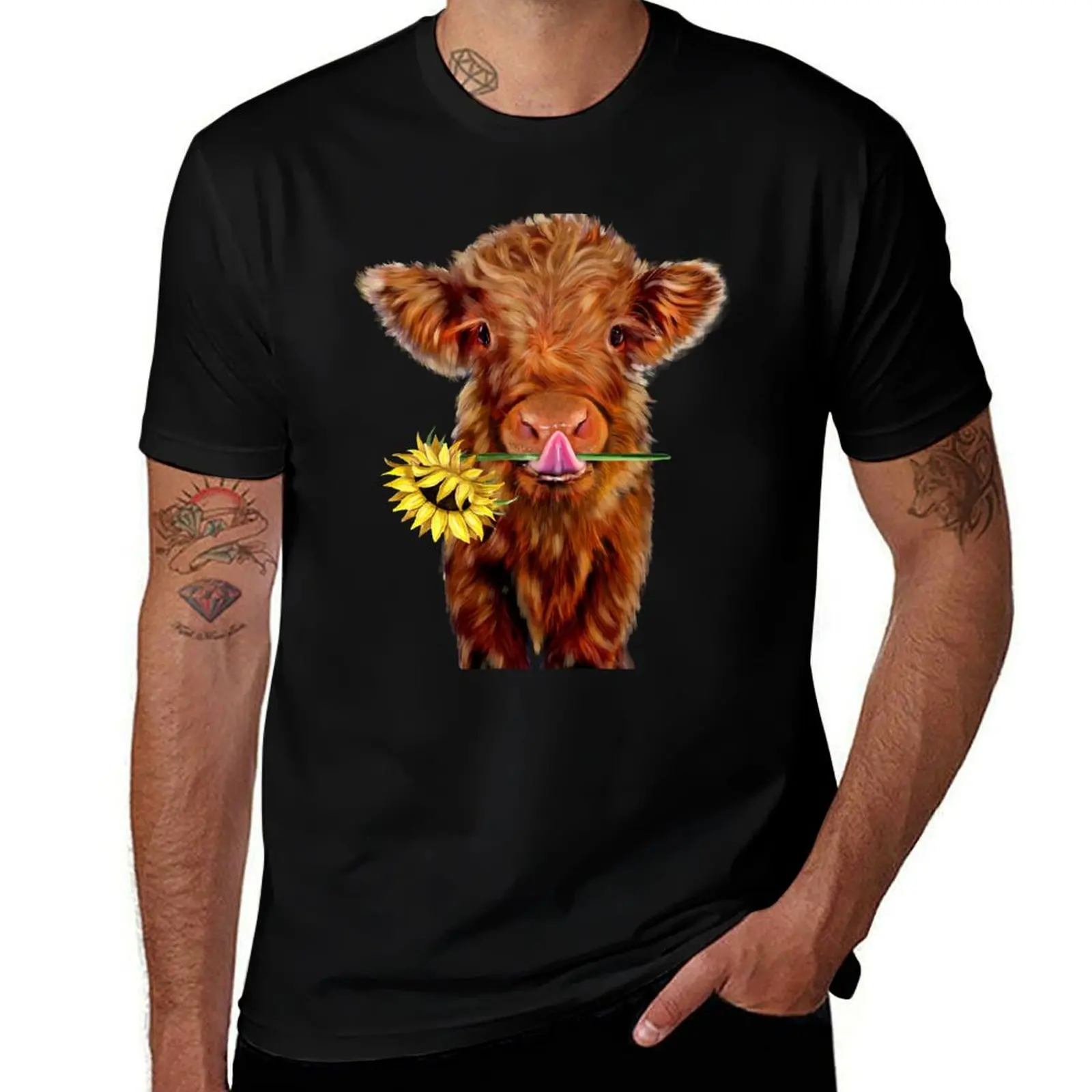 

Baby Highland Cow With Sunflower T-Shirt funny t shirts dark humor T-Shirt