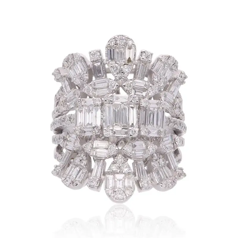 Huitan Symmetrisches Design Damen Silberfarbener Ring Hochzeit Party Eingelegte Glänzende Geometrische Zirkonia Mode-Accessoires Statement-Schmuck – Detail 8