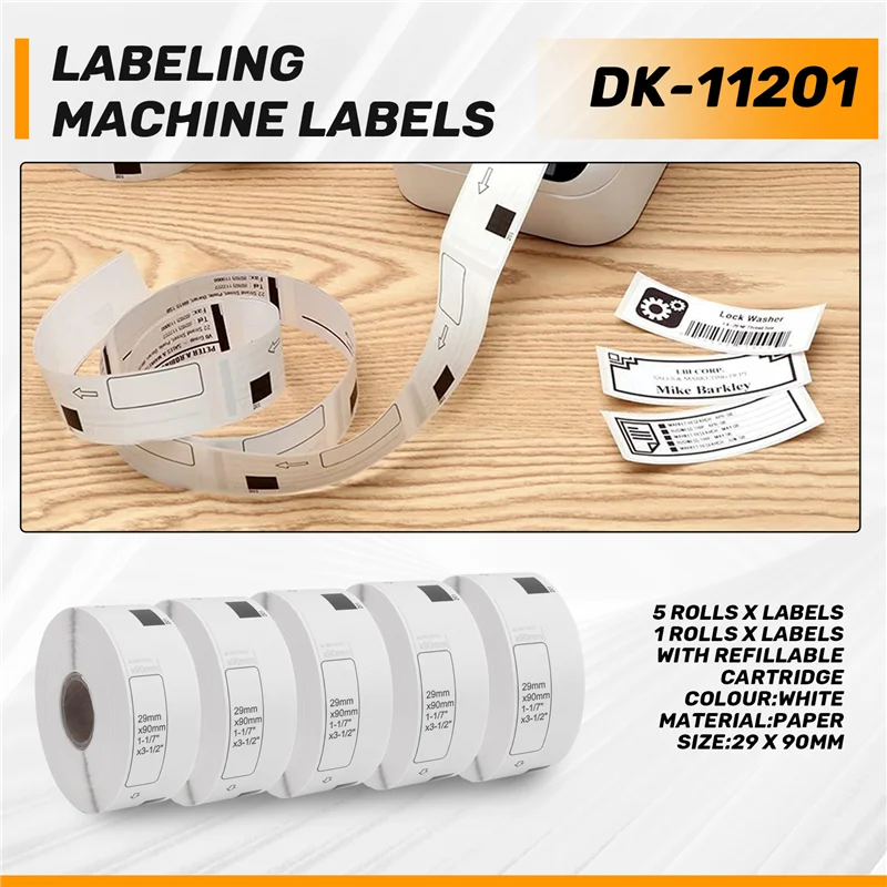 6 rolos de etiquetas compatíveis para Brother DK-11201 Etiquetas de endereço padrão 29mm x 90mm para Brother QL-800 QL-810W QL-700