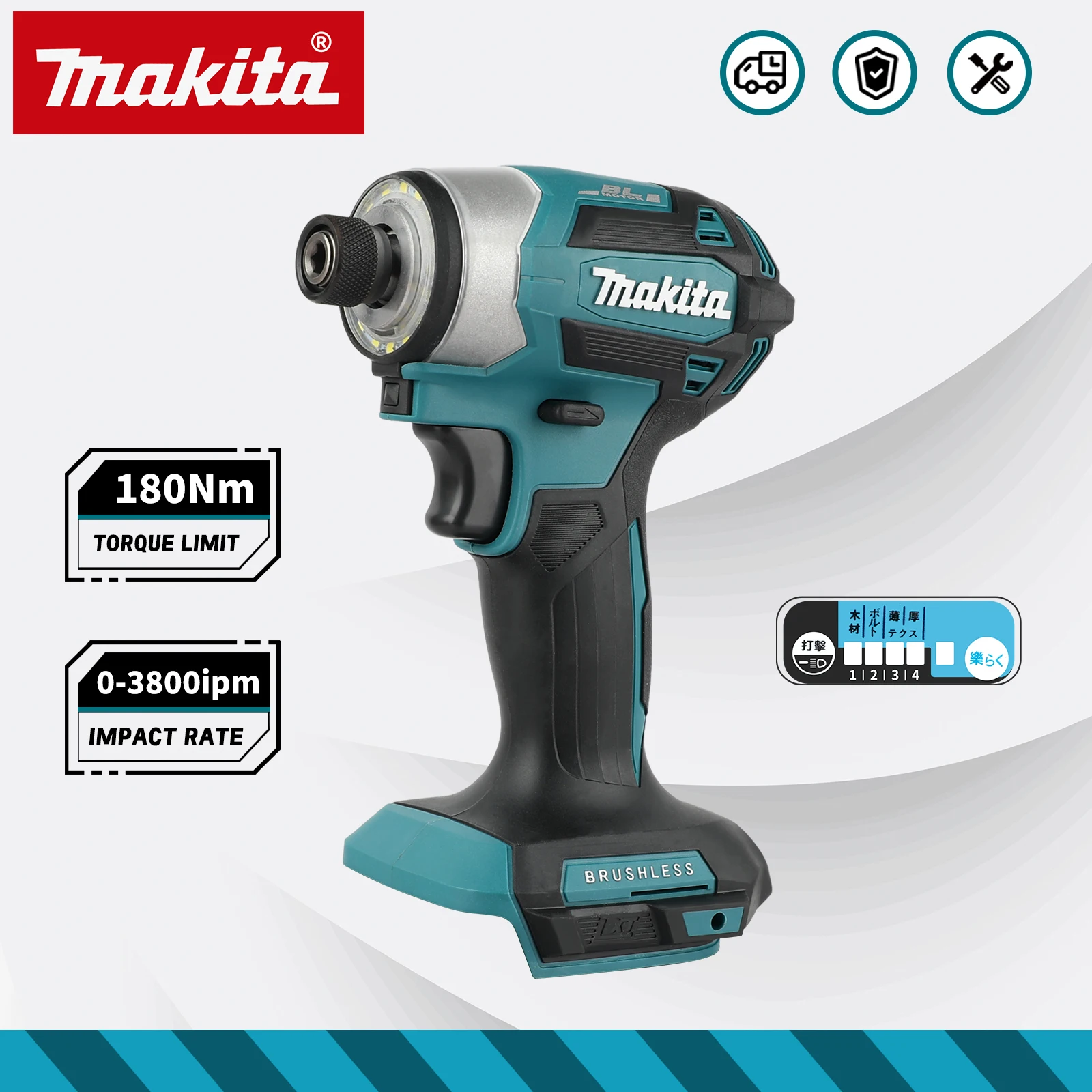 For Makita 18v Battery Pins DTD173 Brushless Impact Driver, 180Nm Max Torque T‑Mode for Wood Bolts Metalworking Power Tool