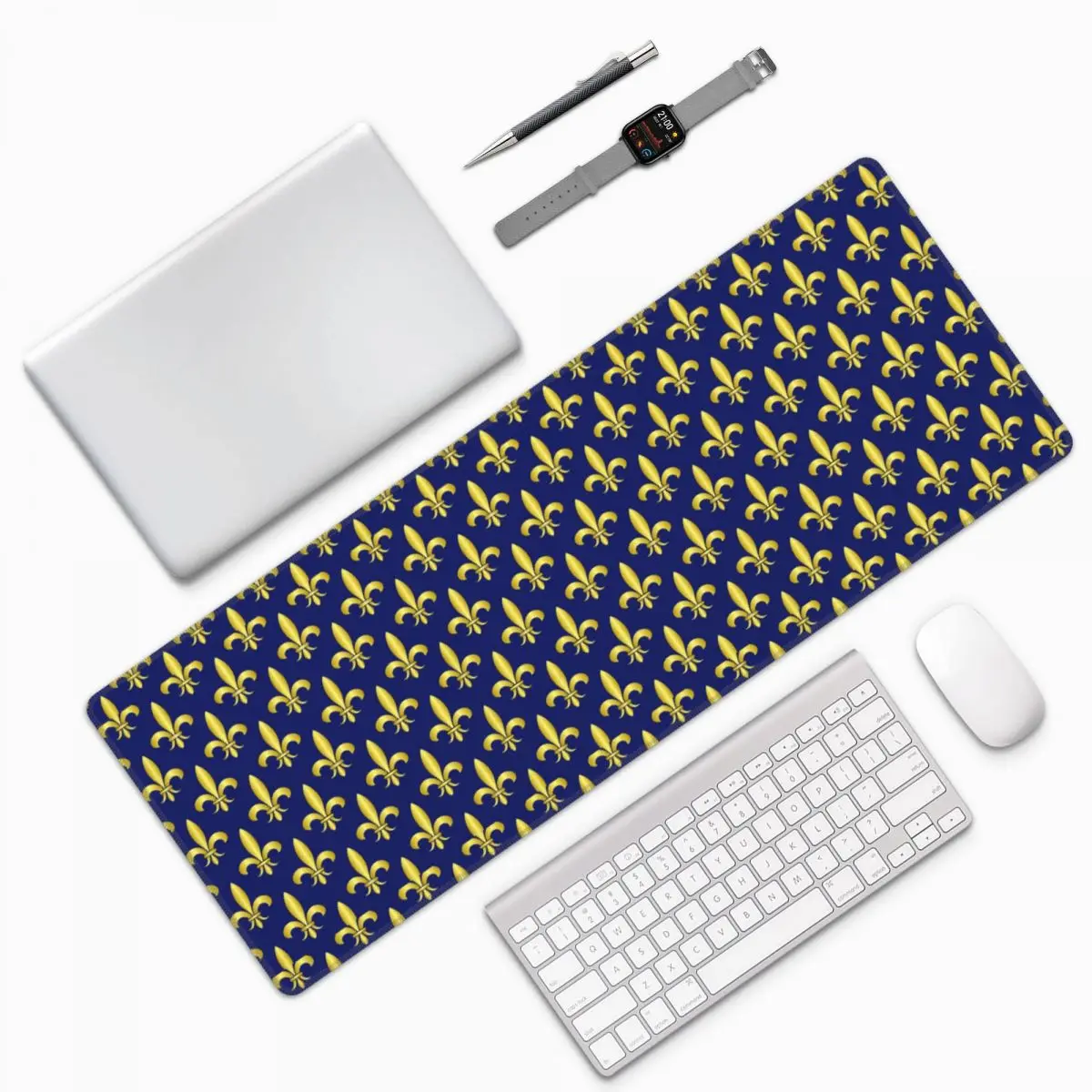Gold Blue Fleur De Lis Royal Lily Large Mouse Pad Computer Keyboard Mouse Mat Gaming PC Laptop Desk Mat Office Table Mats