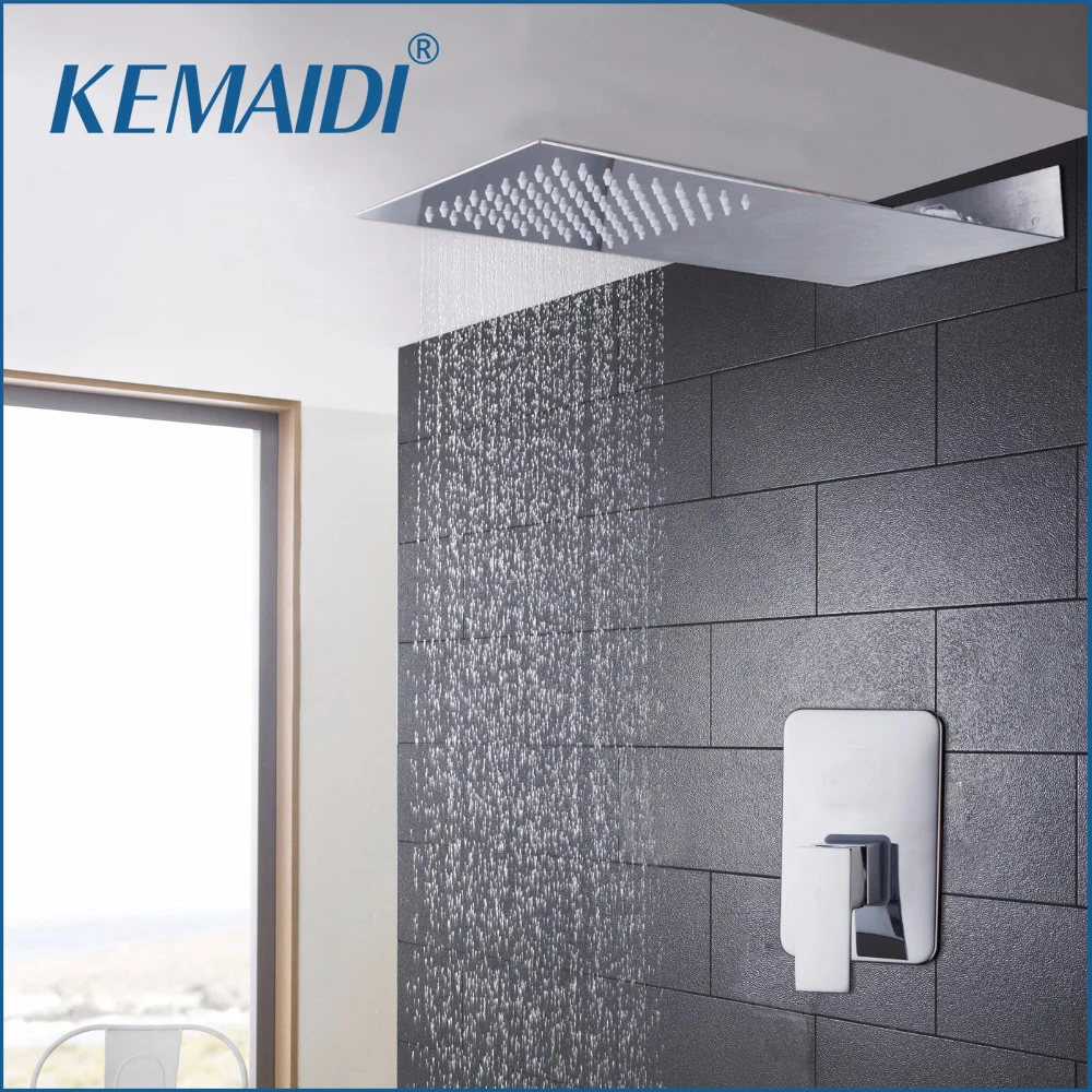 

KEMAIDI Bathtub Rainfall Shower Systerm Luxury Wall Mounted Square Shower Head Brass Waterfall Shower Faucet Set