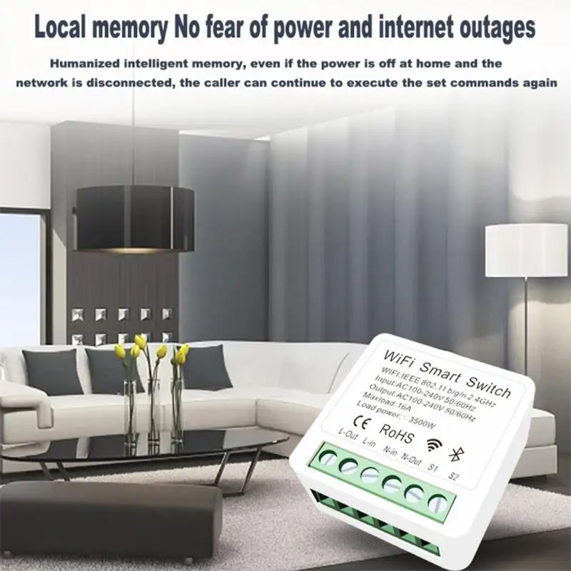 eWeLink WiFi Mini Smart Switch 16A 2-way Control Timer Auto On Off Breaker Module Smart Home Control Work with Alexa Google Home