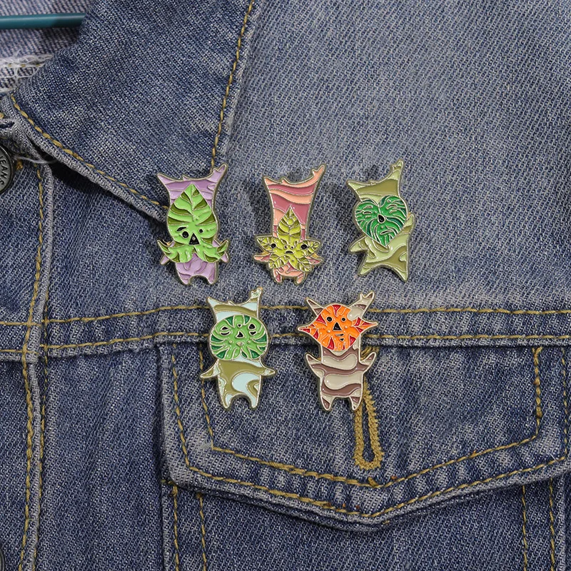 Cartoon Game Elf Enamel Pins Custom Leaf Spliced Fox Octopus Brooches Lapel Badges Animal Plant Jewelry Gift for Friends