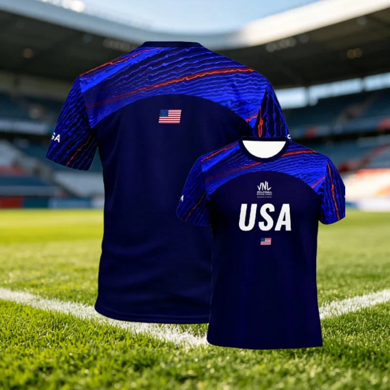 New Arrive USA Style VNL Blue Volleyball Jersey Sports Men Women Short Sleeve T-shirt Comfortable Breathable Family Kids Tees