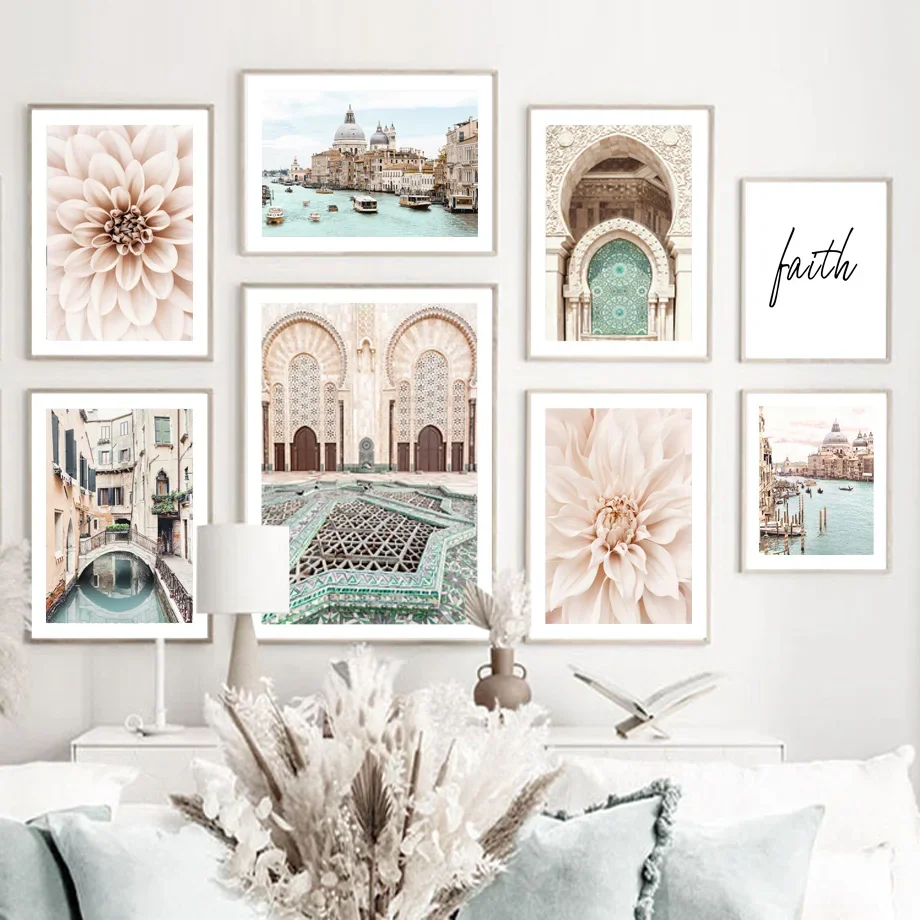 

City Boat River Venice Islamic Architecture Landscape Nordic Style Wall Art Canvas Painting Posters And Prints Living Room Decor