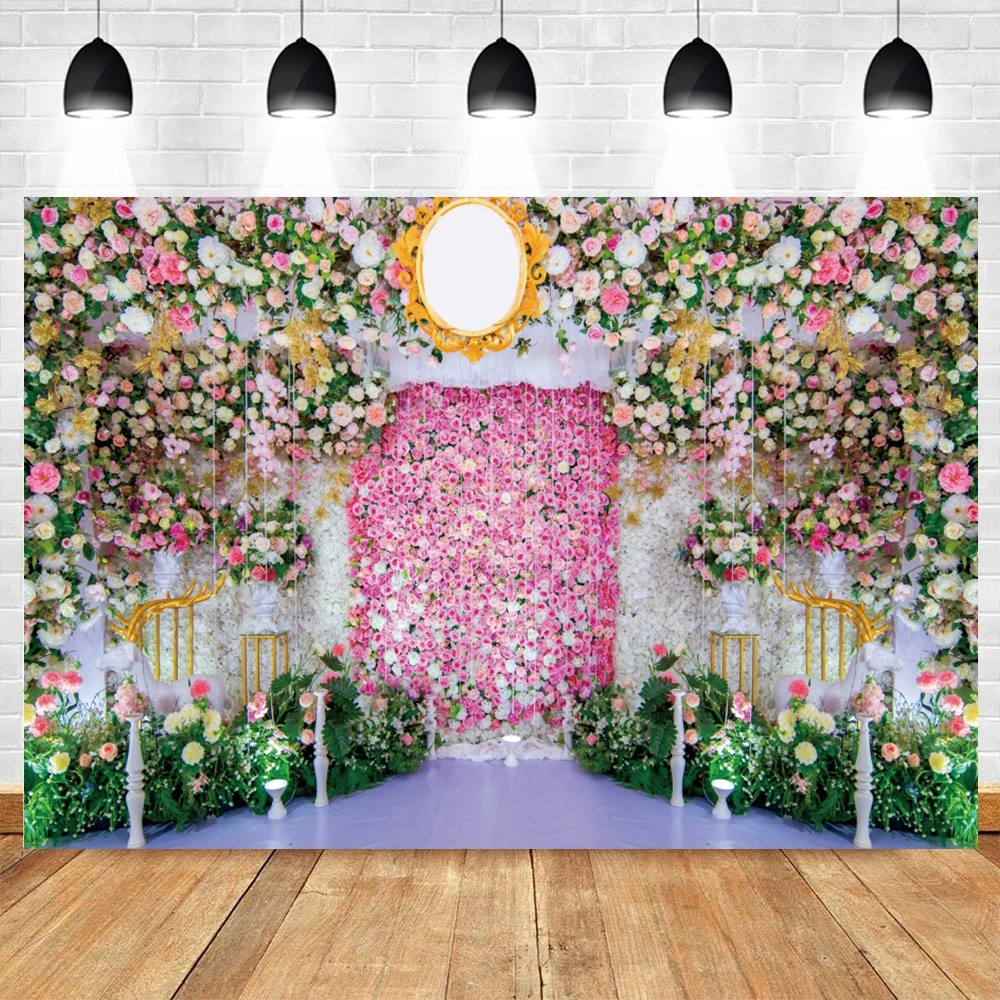 Wedding Scene Floral Flower Wall Backdrop for Photography Bridal Shower Engaged Ceremony Party Background Photo Studio Props