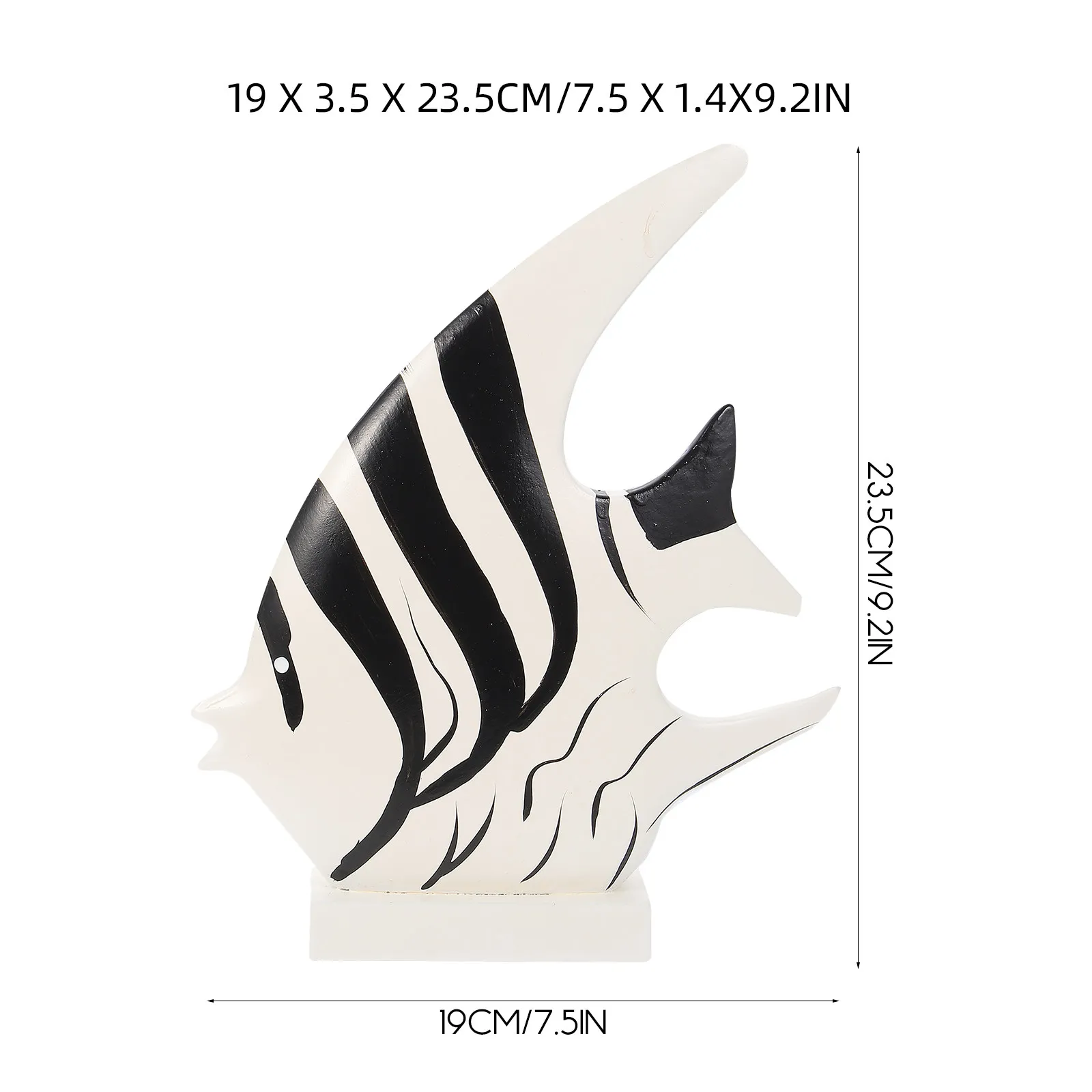 2Pcs Wooden Fish Decor Black White Striped Mediterranean Style Desktop Ornament Home Decor Adornment for Coffee Bar Company