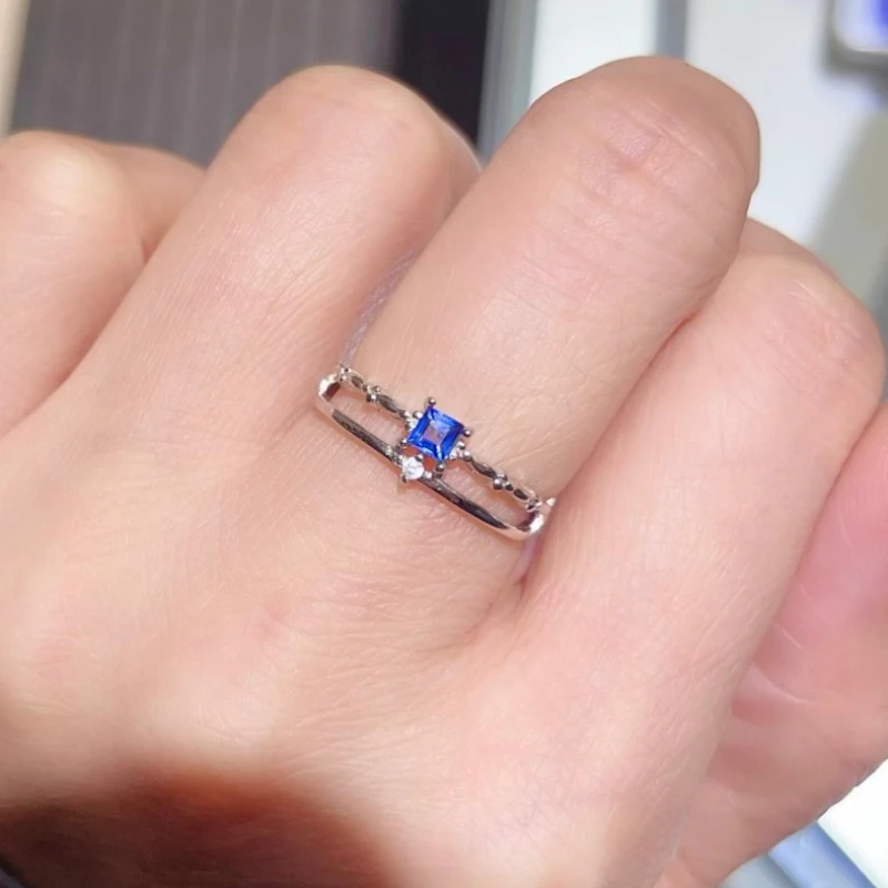 Design Style 925 Silver Blue Sapphire Ring for Young Girl 3mm 0.1ct Natural Sapphire Ring with 3 Layers 18K Gold Plated Jewelry